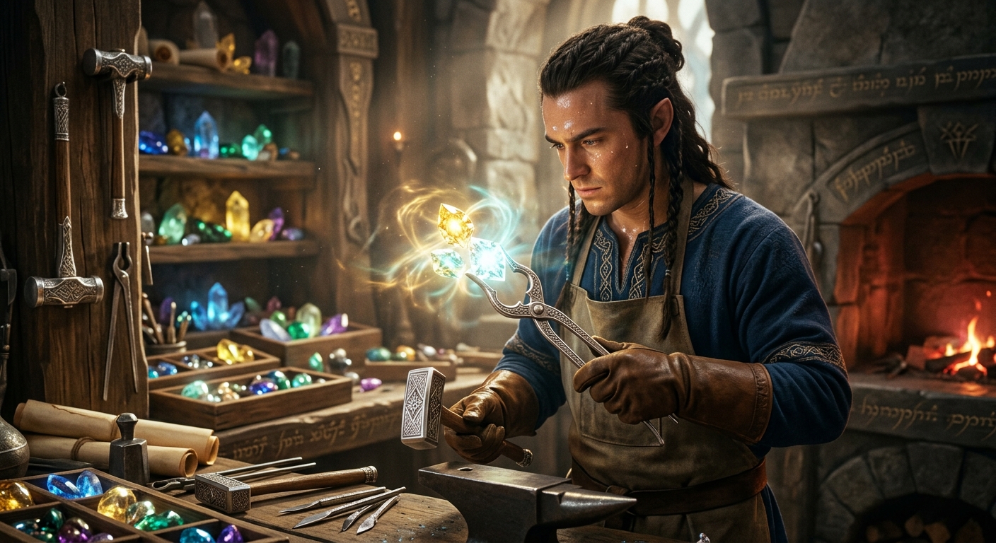 Fëanor forjando los Silmarils en su taller de Valinor