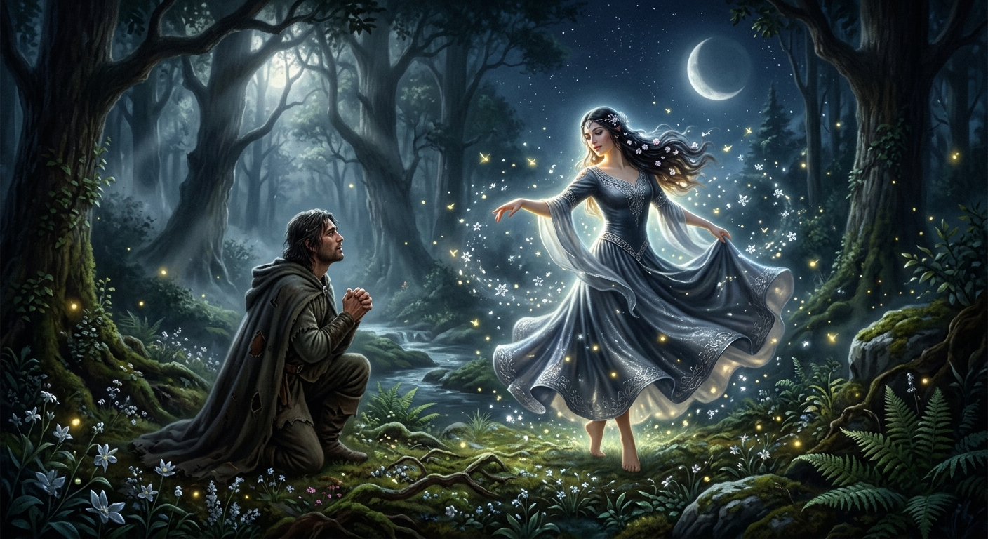 Beren encuentra a Lúthien Tinúviel danzando en el bosque de Neldoreth