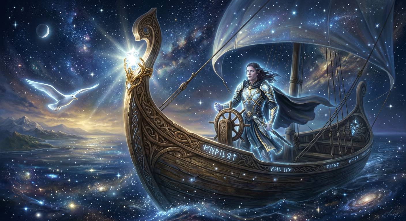 Eärendil navega entre las estrellas mientras Elwing vuela hacia él en la mitología de Tolkien